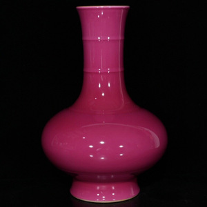 ▽鴻▽ 清 雍正年製款 紅釉 描金 天球瓶 古陶瓷品 置物 古賞物 中国古玩 中国古美術