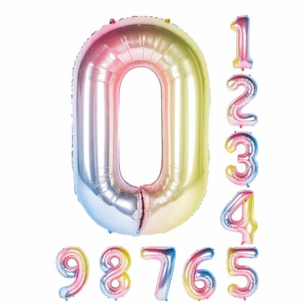 虹色 数字バルーン 誕生日 パーティー デコレーション 風船の数字0 78cm【2個】