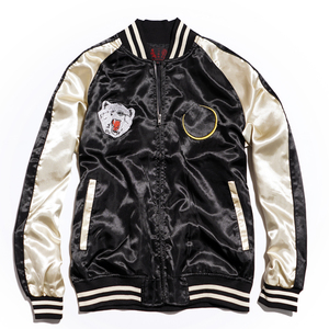 【新品】スカジャン スーベニアジャケット ■ 3Lサイズ / ブラック黒 熊 ■ 和柄 刺繍 サテン SKAb960k