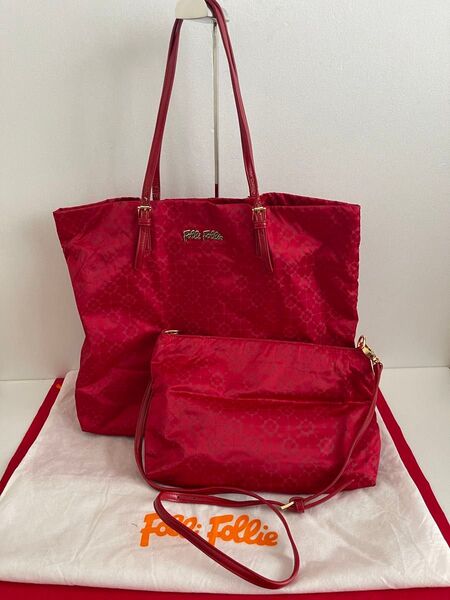 Follie Follie フォリフォリ トートバッグ&ショルダーバッグ(クラッチバッグ) セット 赤 レッド
