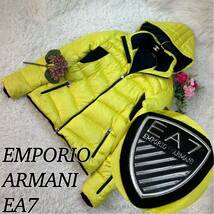 エンポリオアルマーニ イーエーセブン メンズ ダウンジャケット XLサイズ 大きいサイズ 黄 黒 アウター ロゴワッペン EA7 送料無料 人気_画像1