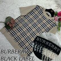 BURBERRY BLACK LABEL バーバリーブラックレーベル メンズ Sサイズ ノバチェック柄 半袖 ニット セーター 人気モデル 送料無料_画像1