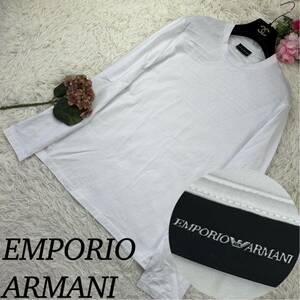 EMPORIO ARMANI 美品 エンポリオアルマーニ メンズ Lサイズ 半袖 Tシャツ カットソー 白 ホワイト ロゴ 人気モデル 送料無料