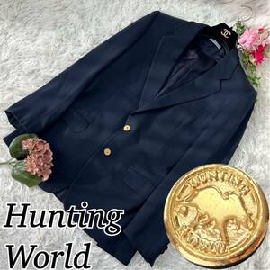 Hunting World ハンティングワールド メンズ Mサイズ テーラードジャケット ロゴボタン ネイビー 人気モデル 送料無料 金ボタン 