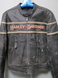 ハーレーダビッドソン　牛革製レザーシングルライダースジャケット（HARLEY DAVIDSONユーズド加工ベンチレーションライディングジャケット
