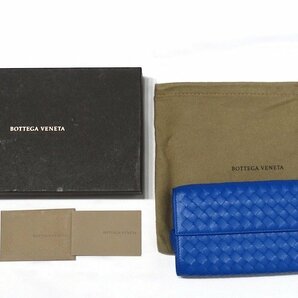 新品同様 極美品 BOTTEGA VENETA ボッテガ イントレチャート ナッパ ロングウォレット 二つ折り 長財布 150509 ブルー ラムスキン レザーの画像10