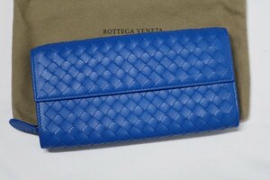 新品同様 極美品 BOTTEGA VENETA ボッテガ イントレチャート ナッパ ロングウォレット 二つ折り 長財布 150509 ブルー ラムスキン レザー