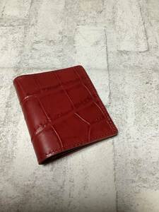  new goods unused made in Japan cow leather original leather card-case red red crocodile type pushed .
