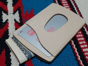 【アメ色のエイジング】折り札も入る便利な 名刺 ICカード パスケース【ヌメ革 ハンドメイド】