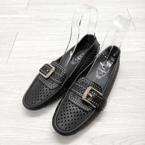 TOD'S ベルト スタッズ レザー ドライビングシューズ 39 1/2 ローファー ブラック トッズ 3-1122G 228121