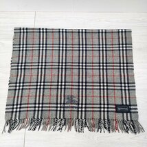 3-1206T◎BURBERRY タータンチェック ロゴ刺 ウール ストール マフラー グレー バーバリー 212779_画像1