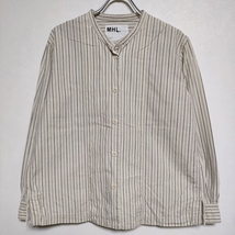 MHL. 595-8153506 WIDESTRIPECOTTON ストライプ 長袖 ブラウス シャツ 2018 ベージュ エムエイチエル 3-1126M 227337_画像1