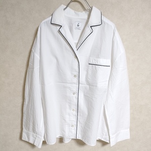 ROKU 6 BEAUTY&YOUTH パジャマシャツ 長袖シャツ ホワイト ネイビー ロクビューティアンドユース 3-1201M 224744