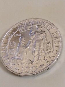 チェコスロバキア 1948 100コルナ銀貨 600 years of Charles University 