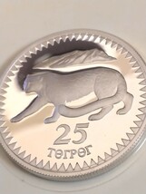 モンゴル 1987 25トゥグルク銀貨プルーフ 25th Anniversary World Wildlife Fund-Snow leopard_画像1