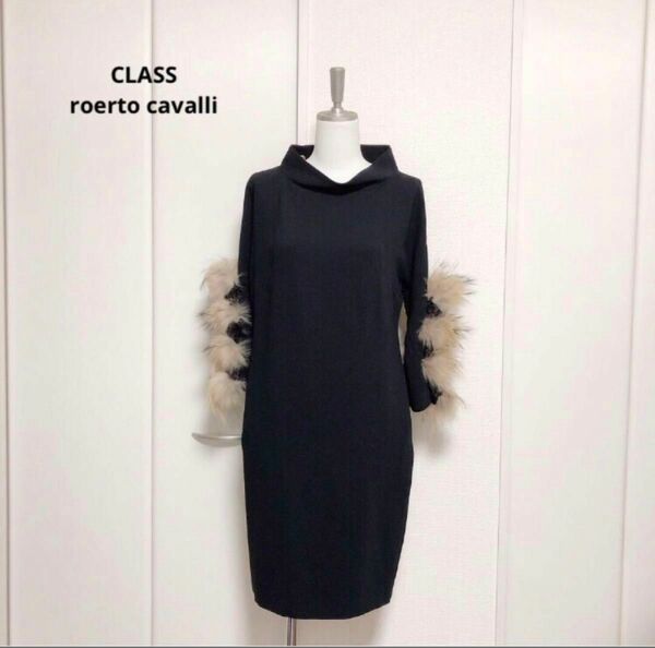 CLASS roberto cavalli クラス　ロベルトカバリ　リアルファー　ワンピース　エレガンス　38 ブラック