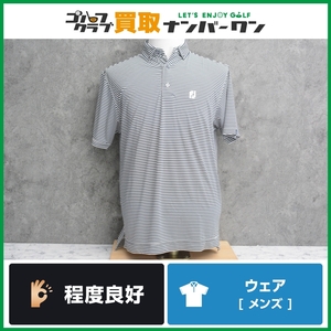 ★売切り★【人気ブランド】フットジョイ FOOTJOY メンズ 半袖 ポロシャツ ボーダー ホワイト/ネイビー サイズXL ゴルフウェア JP-PGAT-02