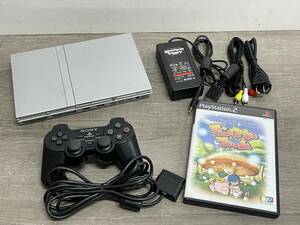 ☆ PS2 ☆ プレイステーション2 SCPH-75000 サテンシルバー 動作品 状態良好 本体 コントローラー 互換アダプター Playstation2 薄型 3866