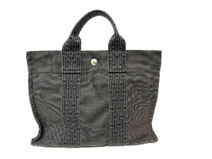 ☆HERMES エルメス エールラインPM キャンバス シルバー金具 トートバッグ ハンドバッグ メンズ レディース グレー系