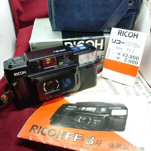 Q73【フラッシュ/シャッターOK】Ricoh FF-3 AF コンパクトフィルムカメラ 箱説明書付き リコー RIKENON LENS F3.2 35mm 昭和レトロ
