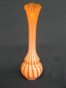 ll220●ジャパンヴィンテージ フラワーベース ガラス花器 ミッドセンチュリー 北欧 50's 60's モダンストライプ レトロ フリル 花瓶/60