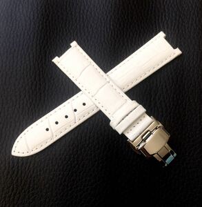 腕時計 凹型 革 レザーベルト ホワイト 白 20mm Dバックル 防水仕様 【対応】カルティエ パシャ 38 Cartier