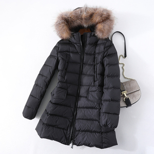 新品新作女性暖かいコート90％ダウンジャケットラクーンファーコート黒L
