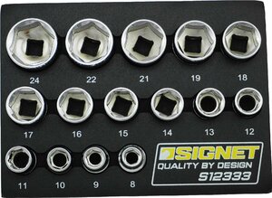 SIGNET (シグネット) 12333 3/8DR 15PC ソケットセット DESIGNトレー 品番：12333 ミラー仕上げのメッキが美しいスタンダード ソケット