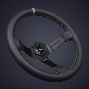 【Newホーンボタン】 DND Performance Interior　Race レザー グレーステッチ 75mmディープ 350mm USDM レース ステアリング ハンドル