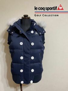 【美品】 le coq sportif golf ルコック ゴルフ ウェア レディース ダウン ベスト トップス ジャケット 防寒 サイズM ネイビー QGL6605