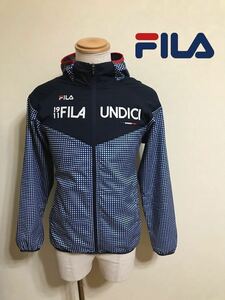 [ superior article ] FILA filler window jacket Zip Parker silver chewing gum check navy size M long sleeve FL-9A10205JK