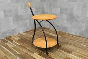 PB3KK151 Northern Europe style side table Wagon round type tabletop 41cm with casters . coffee table iron leg 2 step rack 