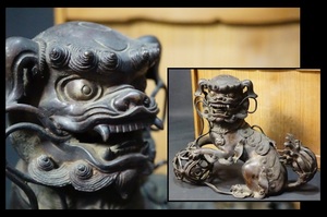 銅器　獅子　香炉　香道具　床飾り　中国美術　古玩　１５０３ｇ