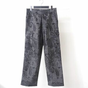 1円〜 【美品】エンポリオアルマーニ EMPORIO ARMANI 3-TK069 ヴァージンウール 総柄 ワイドカーゴパンツ メンズ ブラック 柄 44