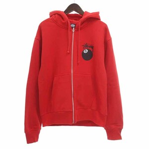 STUSSY 8 Ball full zip hooded ボール スウェット パーカー レッド メンズM