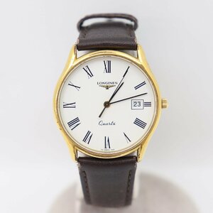 ITZGNAOGF29C 即決 本物 LONGINES ロンジン グランドクラシック 7431 QZ 白文字盤 ラウンドフェイス デイト 社外 革ベルト メンズ 腕時計