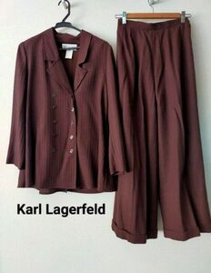 Karl Lagerfeld カールラガーフェルド パンツスーツ セットアップ 38 Lサイズぐらい ブラウン ピンストライプ