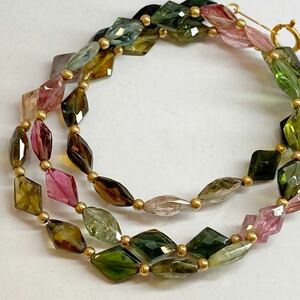 K18!!［天然マルチカラートルマリン ネックレス ］D 重量約7.7g 42cm 18金 multicolor tourmaline necklace ジュエリー jewelry DE0/DH0