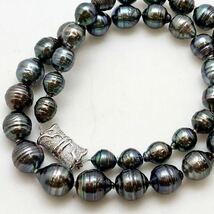［南洋黒蝶真珠ネックレス］D 重量約55.5g 約8-11.0mm珠 パール pearl necklace jewelry accessory silver シルバー EA0/EA5_画像1