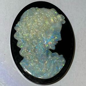 遊色効果!!［オパールカメオ8.9g］D 44.5ct 40.5×30.1mm 花 貴婦人 CAMEO アンティーク opal 