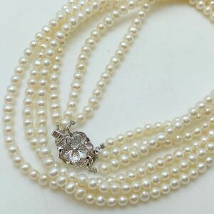 ［淡水パール３連ネックレス］D 約4-4.5mm珠 43.4g 約57.5cm 真珠 pearl necklace 首飾り ジュエリー シルバー silver EA5/EA8