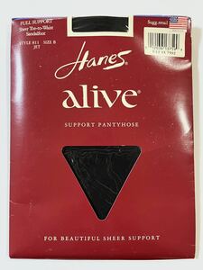 Hanes ALIVE パンティ部切り替え無し！ スルータイプ パンティストッキング パンストストッキング クロスト サイズB(大きめ) ブラック