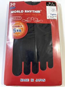 M〜Lサイズ 5 本指 日本製 ブラック タイツ パンティーストッキング WORLD RHYTHM ワールド 50デニール 着圧タイプ