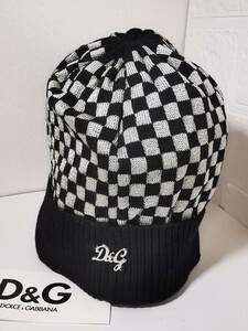 1円スタート【未使用/タグ付き】D&G　ドルチェアンドガッバーナ　ニット帽　SA0030 SK164 表記サイズM　レディース　ブラック×グレー