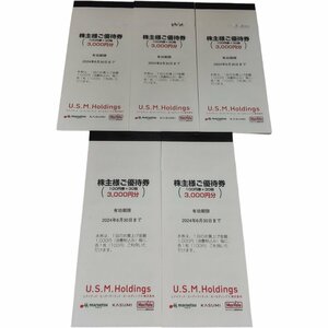 【未使用品 】U.S.M.Holdings 株主優待券 5冊分 (1冊/ 100円券x30枚 3000円分) 有効期限：2024年6月30日まで L54932RF