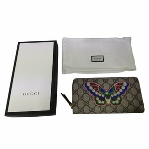 【中古品】 GUCCI グッチ 長財布 ラウンドジップ 蝶 GG柄 レディース財布 ファッション小物 箱あり N12-585RK