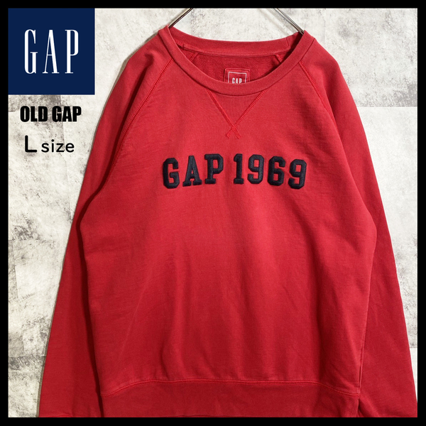 【USED】希少 OLD GAP 1969 オールド ギャップ 刺繍ロゴ スウェット トレーナー ビンテージ 90s 00s 古着 L レッド ☆送料無料☆