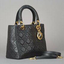 極美品 Christian Dior レディ ディオール ハンドバッグ ショルダーバッグ 2WAY レザー ブラック カナージュ MA-0927 鞄 ■ah.f/ag.d_画像3