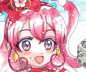 同人　手描きイラスト　キュアプレシャス　デリシャスパーティープリキュア　和実ゆい　「どっちも美味しい！」巨大化　巨大娘　Ａ５サイズ