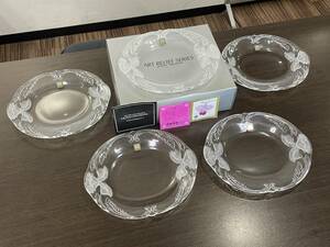 ★【クリスタルガラス製 中皿 5客セット】HOYA CRYSTAL (ホヤ 保谷クリスタル) ホワイトポピー レリーフ皿 品番：NDS9620★未使用品